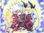  1boy 1girl blazblue blonde_hair couple gloves green_eyes heterochromia moon rachel_alucard ragna_the_bloodedge red_eyes rose smile white_hair 