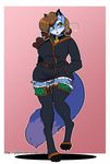  &lt;3 2016 alternate_species anthro arnachy blue_fur canine clothing collar female fox fur geeflakes_(character) legwear mammal slit_pupils solo stockings 