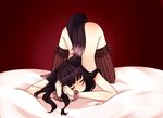  animal_ears bdsm bed black_hair black_legwear blush chain clenched_hands closed_eyes cuffs handcuffs no_bra no_mouth no_panties nude on_bed original red_background sleeping solo subridet tail wolf_ears wolf_girl wolf_tail 