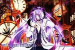  1boy chains child-box clock coat english hair_over_eyes kamui_gakupo male_focus purple_hair solo tattoo very_long_hair vocaloid 