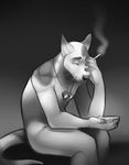  2013 anthro aycee bigmaster bull_terrier cairo_(bigmaster) canine cellphone cigarette crying dice digital_media_(artwork) dog eyebrows greyscale hand_on_head holding_object holding_phone inner_ear_fluff jewelry looking_down male mammal monochrome necklace nude pendant phone sad simple_background sitting smoke solo tears 