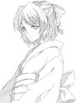  absurdres alternate_costume greyscale highres japanese_clothes kohinata_miku light_smile monochrome rhapsode senki_zesshou_symphogear short_hair solo 