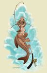 anthro bdsm bobber bondage bound breasts brown_scales catfish conditional_dnp digital_media_(artwork) female fin fish fish_hook fishing fishing_pole green_eyes hindpaw hook marine nipples nude on_display paws rope rope_bondage rope_harness scales sefeiren smile solo spots tessie_kalanen thick_tail water wave whiskers 