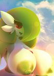  anthro big_breasts breasts gardevoir green_hair hair huge_breasts lipstick makeup nintendo nipples open_mouth plantpenetrator pok&eacute;mon pok&eacute;morph red_eyes sky smile solo video_games 