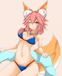  animal_ears bikini blue_bikini blush breasts cleavage fate/extra fate/grand_order fate_(series) fox_ears fox_tail large_breasts long_hair looking_at_viewer navel pink_hair ryou_(619-619) solo swimsuit tail tamamo_(fate)_(all) tamamo_no_mae_(fate) tamamo_no_mae_(swimsuit_lancer)_(fate) tongue tongue_out yellow_eyes 