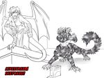  clothed clothing cybercat duo feline female gargoyle looking_at_viewer mammal monochrome smile taur wings 