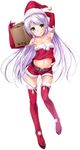  :q armpits arms_up bare_shoulders boots box breasts cardboard_box collarbone copyright_request elbow_gloves full_body fur_trim gloves green_hair hat highres lavender_hair long_hair midriff mikan_box navel nironiro red_gloves red_legwear santa_hat short_shorts shorts small_breasts solo thigh_boots thighhighs tongue tongue_out transparent_background very_long_hair 
