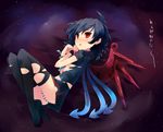  ahoge asymmetrical_wings black_hair black_legwear dress houjuu_nue panties red_eyes shin_(new) short_hair snake solo striped striped_panties thighhighs torn_clothes torn_legwear touhou underwear wings 