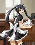  animal_ears bad_id bad_pixiv_id blush brown_eyes cat_ears k-on! long_hair maid nakano_azusa solo suikka thighhighs twintails wavy_mouth 