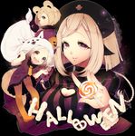  :d animal_ears bad_id bad_pixiv_id blonde_hair bow breasts candy cleavage cleavage_cutout food halloween hat large_breasts lollipop momoshiki_tsubaki multiple_girls necktie nurse_cap open_mouth original pantyhose short_hair smile 