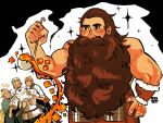  1girl 3boys bara beard biceps chilchuck_tims cooking curious dungeon_meshi dwarf facial_hair happy highres laios_touden long_beard looking_ahead male_focus marcille_donato multiple_boys muscular muscular_male mustache redwuds scared senshi_(dungeon_meshi) smile solo_focus starry_background stew thick_mustache topless_male very_long_beard 