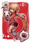  brown_eyes brown_hair eruri_(mgmn) hood hoodie long_hair nekomura_iroha ponytail shorts solo speaker stuffed_animal stuffed_toy very_long_hair vocaloid 