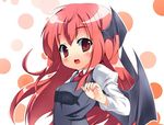  bat_wings head_wings jpeg_artifacts koakuma long_hair mamedenkyuu_(berun) necktie red_eyes red_hair red_neckwear solo touhou wings younger 