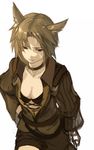  animal_ears bad_id bad_pixiv_id breasts brown_eyes brown_hair cat_ears choker cleavage final_fantasy final_fantasy_xiv harusame_(rueken) large_breasts miqo'te solo 