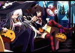  bad_id bad_pixiv_id halloween hat horns long_hair multiple_girls original pantyhose shimejinameko short_hair striped striped_legwear thighhighs witch witch_hat 