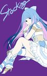  aile_(crossroads) alternate_costume bad_id bad_pixiv_id blue_eyes blue_hair bow hair_bow high_heels leg_warmers long_hair panty_&amp;_stocking_with_garterbelt shoes skirt solo stocking_(psg) striped striped_legwear thighhighs 