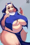 anthro biped bovid breasts caprine clothed clothing eyelashes female fur hi_res mammal mature_female nocturne_(artist) pupils smile solo thick_thighs toriel undertale_(series) white_body