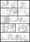  4girls bow cirno comic daiyousei doujinshi flandre_scarlet from_behind greyscale hair_bow hat monochrome multiple_girls open_mouth rumia short_hair side_ponytail sweatdrop touhou translated uni_mate wings 