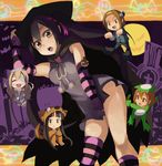  akiyama_mio animal_costume cape chibi cosplay covering detached_sleeves dress frankenstein frankenstein's_monster halloween hat hirasawa_yui k-on! kappa_costume kotobuki_tsumugi moon multiple_girls mummy nakano_azusa pepe_(jonasan) short_dress tainaka_ritsu thighhighs witch_hat wolf wolf_costume 