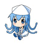  animal_hat blue_eyes blue_hair blush chibi hat ikamusume minami_(colorful_palette) shinryaku!_ikamusume sitting solo tentacle_hair tentacles 