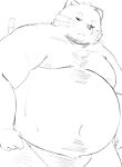 2024 absurd_res anthro belly big_belly domestic_cat felid feline felis hi_res kemono male mammal moobs navel nipples overweight overweight_male simple_background solo trail_arnak