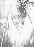  battle boots greyscale haimura_kiyotaka highres kanzaki_kaori katana long_hair monochrome solo speed_lines sword throwing to_aru_majutsu_no_index weapon 