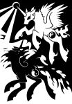 2016 2_horns ambiguous_gender black_and_white brother_(lore) brothers_(lore) cutie_mark dark deity digital_drawing_(artwork) digital_media_(artwork) duo ears_back elemental_creature empty_eyes equid equine fangs feathered_wings feathers feral fetlocks fire fire_creature flaming_fetlocks flaming_hair flaming_mane flaming_tail front_view full-length_portrait hasbro he-who-made-dark he-who-made-light head_turned hi_res hooves horn light light_beam magic male_(lore) mammal membrane_(anatomy) membranous_wings monochrome my_little_pony mythological_creature mythological_equine mythology open_mouth pivoted_ears ponification portrait pseudo_hair pseudo_mane scp_foundation shadow_creature sibling_(lore) silhouette simple_background straight_horn sunnyclockwork tail teeth three-quarter_view unguligrade white_background winged_unicorn wings yin_yang