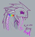 apode black_sclera corset_piercing draconcopode fangs fangs_bared female feral fin glistening glistening_body grin grinning_at_viewer horn legless long_tongue looking_at_viewer marine mesh_(xaseiresh) naga open_mouth piercing purple_eyes rainbow_piercings ring_piercing scalie serpentine simple_background smile smooth_horn smooth_skin solo surface_piercing teeth text tongue tongue_out xaseiresh