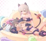  3girls :3 =_= animal_ear_fluff animal_ears animal_hands arm_garter bare_arms bare_legs bare_shoulders bell black_bra black_hair black_panties bow bow_panties bra breasts brown_eyes cat_cutout cat_ears cat_lingerie cat_tail cleavage_cutout closed_eyes clothing_cutout colored_inner_hair commentary frilled_bra frilled_garter frilled_panties frills gloves grey_hair hair_between_eyes hair_ornament hair_ribbon hairclip hand_on_another&#039;s_head jingle_bell kyarahiba lab_coat lap_pillow large_breasts light_blush long_hair lying matching_outfits meme_attire midriff mother_and_daughter multicolored_hair multiple_girls navel on_back onii-chan_wa_oshimai! oyama_mahiro oyama_matsuri oyama_mihari panties paw_gloves paw_shoes pink_bow pink_hair red_ribbon ribbon siblings sisters sitting small_breasts smile stuffed_toy tail tail_bell tail_bow tail_ornament twintails two-tone_hair underwear underwear_only 