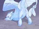  all_fours anus bedroom_eyes butt claws dragon dreamworks european_mythology female feral fury_(httyd) genitals heart_eyes heart_symbol hi_res how_to_train_your_dragon inviting light_fury looking_at_viewer looking_back melisssa9 mythological_creature mythological_scalie mythology narrowed_eyes nubless presenting presenting_hindquarters pussy scalie seductive simple_background solo tail western_dragon wings 