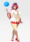  1girl absurdres ball basketball_(object) blue_eyes breasts choker commission hair_over_one_eye high_heels highres hooded_robe large_breasts mario_sports_mix red_choker red_hair red_trim robe solo tovio_rogers white_mage_(final_fantasy) white_robe 