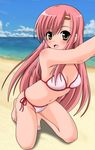  bad_id bad_pixiv_id barefoot bikini brown_eyes colorized hayate_no_gotoku! katsura_hinagiku kneeling long_hair open_mouth pink_hair side-tie_bikini solo swimsuit toshio-puro 