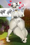anthro areola big_areola big_bottom_lips big_breasts black_eyebrows black_nose bone bone_in_mouth breasts canid canine canis collar collar_tag dialogue digital_media_(artwork) elzorrogomita eyebrows eyelashes featureless_crotch female forest forest_background fur gesture grey_areola grey_body grey_eyes grey_fur grey_nipples grey_pawpads hair heart_symbol hi_res mammal microsoft minecraft mojang nature nature_background nipple_dip nipples nude one_eye_closed open_mouth outside pale_wolf_(minecraft) pawpads plant pubes red_collar reference_image solo tan_body tan_fur thick_eyelashes thick_thighs tree waving white_body white_fur white_hair white_sclera wide_hips wink wolf wolf_(minecraft) xbox_game_studios