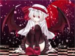  bad_id bad_pixiv_id bat_wings black_legwear checkered checkered_floor hat jyuji red_eyes remilia_scarlet short_hair silver_hair solo thighhighs touhou wings 