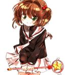  aguri_(aguri0406-aoi) bad_id bad_pixiv_id blush brown_hair cardcaptor_sakura green_eyes hair_bobbles hair_ornament hoshi_no_tsue kinomoto_sakura magical_girl school_uniform serafuku short_hair smile solo star tomoeda_elementary_school_uniform wand 