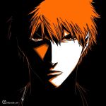  1boy aboude_art artist_name bleach closed_mouth commentary instagram_logo instagram_username kurosaki_ichigo limited_palette looking_at_viewer male_focus orange_eyes orange_hair short_hair signature solo 