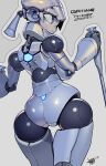  1girl ass back breasts doll_joints grey_background highres joints large_breasts mechanical_arms namaniku_atk original ponytail robot robot_girl robot_joints short_hair sideboob simple_background white_eyes wide_hips 