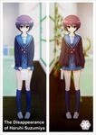  akahige bookmark brown_eyes cardigan dual_persona glasses grey_hair highres kita_high_school_uniform nagato_yuki school_uniform serafuku short_hair suzumiya_haruhi_no_shoushitsu suzumiya_haruhi_no_yuuutsu 