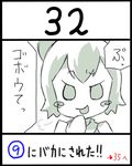  1girl bow cirno hair_bow lowres monochrome solo spot_color touhou translated uni_mate 