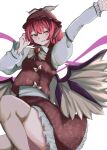  absurdres bird_girl bird_wings brooch earrings highres jewelry long_sleeves mesuosushi mystia_lorelei pink_hair puffy_long_sleeves puffy_sleeves short_hair thighhighs touhou white_background wings 