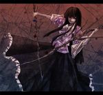  bad_id bad_pixiv_id black_hair branch dark dress evil grin houraisan_kaguya jeweled_branch_of_hourai lastdark letterboxed long_hair ribbon smile solo touhou 