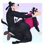  absurd_res anthro bedroom_eyes big_butt bodily_fluids boolishclara bovid bovine breasts butt canid canine cattle clarabelle_cow clothing disney duo feet female goofy_(disney) grabbing_from_behind hi_res male male/female mammal moan narrowed_eyes penetration pose seductive sex thick_thighs 