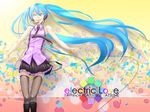  blue_eyes blue_hair electric_love_(vocaloid) fishnets hatsune_miku headset long_hair necktie shiro_(nitto) skirt solo thighhighs twintails very_long_hair vocaloid 