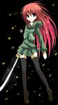  alastor_(shakugan_no_shana) highres jewelry long_hair pendant red_eyes red_hair school_uniform serafuku shakugan_no_shana shana suimii sword thighhighs weapon 