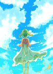  cloud day dress from_behind green_hair gumi highres leaf short_hair sky solo vient vocaloid white_dress wind 