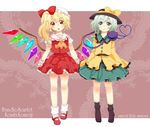  417 blonde_hair character_name eyeball fangs flandre_scarlet green_eyes green_hair hat hat_ribbon heart heart_of_string highres komeiji_koishi multiple_girls ponytail red_eyes ribbon short_hair side_ponytail third_eye touhou wings 