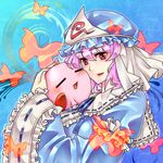  blush bug butterfly crossover hat insect kirby kirby_(series) m.u.g.e.n pink_hair red_eyes ribbon saigyouji_yuyuko short_hair solo tobi_(discharge_cycle) touhou 