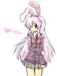  animal_ears bad_id bad_pixiv_id blush bunny_ears highres hiyoshi_(skick) long_hair miniskirt necktie red_eyes red_neckwear reisen_udongein_inaba skirt solo touhou 