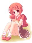  akai_ringo_(ookami-san) apple blush food fruit mary_janes object_namesake ookami-san panties red_eyes red_hair shoes short_hair sitting socks solo underwear yu-twilight 