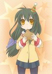  bad_id bad_pixiv_id clannad green_hair hat hikarizaka_private_high_school_uniform ibuki_fuuko long_hair momoniku_(taretare-13) orange_eyes pantyhose party_hat school_uniform solo starfish 